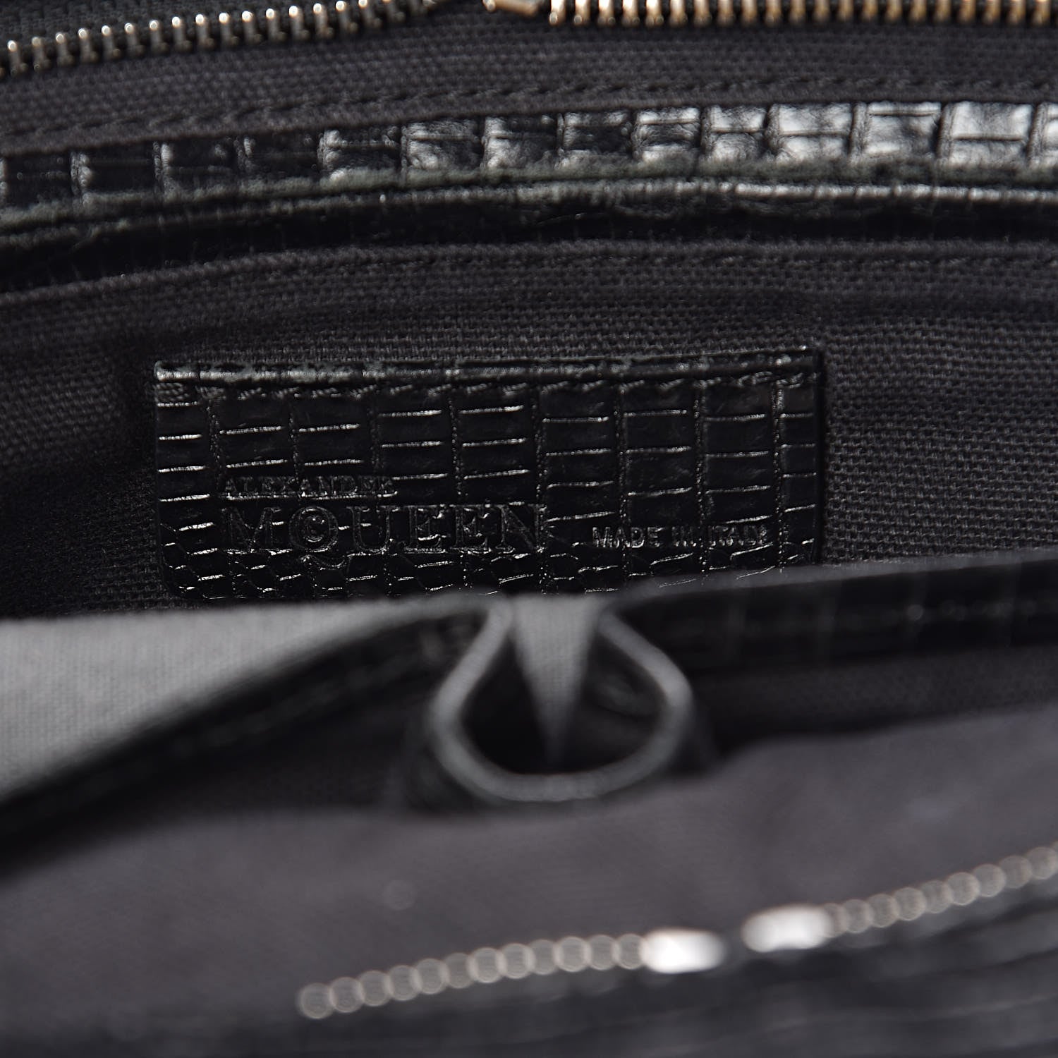 Alexander McQueen Calfskin Lizard Embossed Small Skull Padlock Zip Around Tote Black 6 of 12