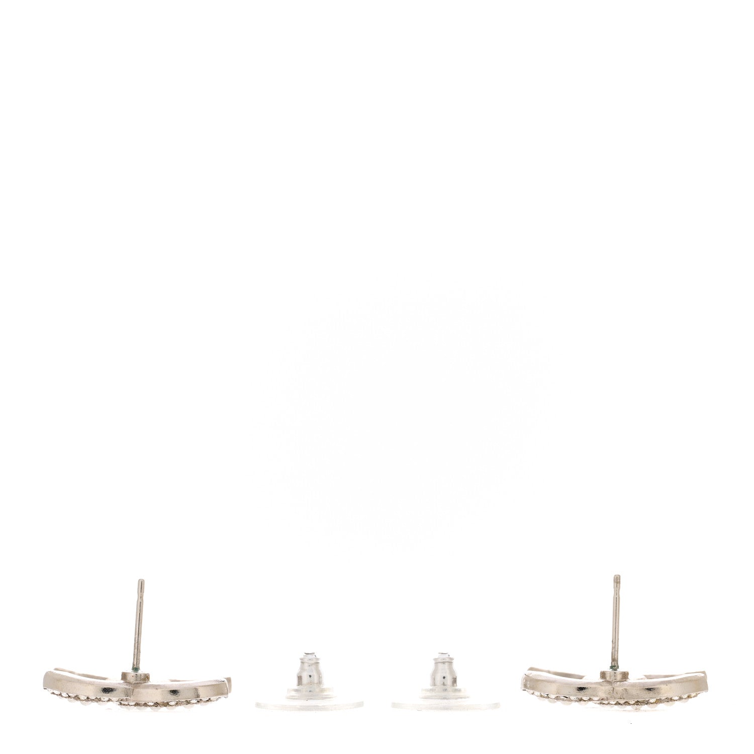 Chanel Pearl Crystal CC Earrings Silver 3 of 4