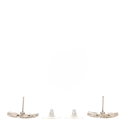 Chanel Pearl Crystal CC Earrings Silver 3 of 4
