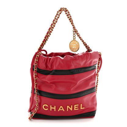 Chanel Shiny Calfskin Striped Mini Chanel 22 Red Black 1 of 11