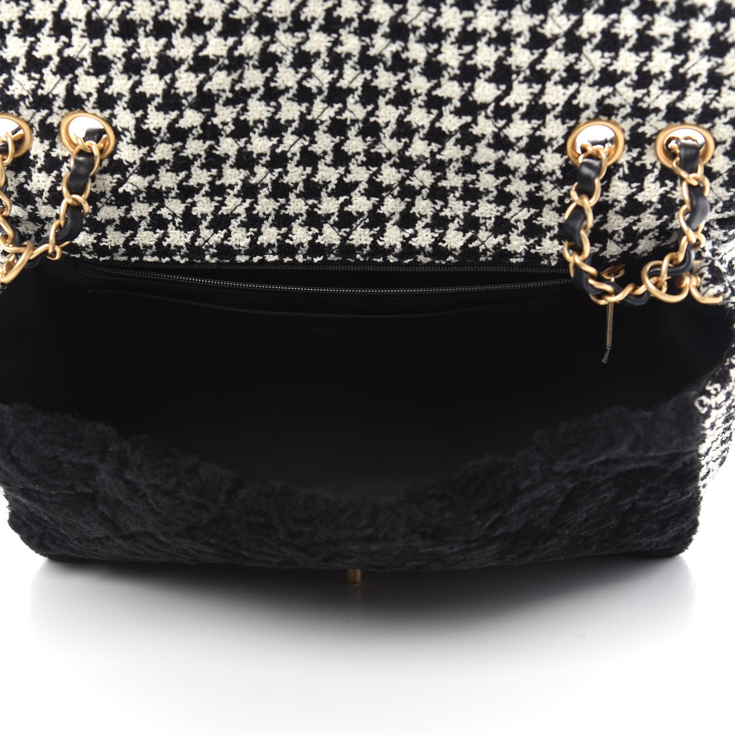 Shearling Tweed Jumbo Single Flap Black White