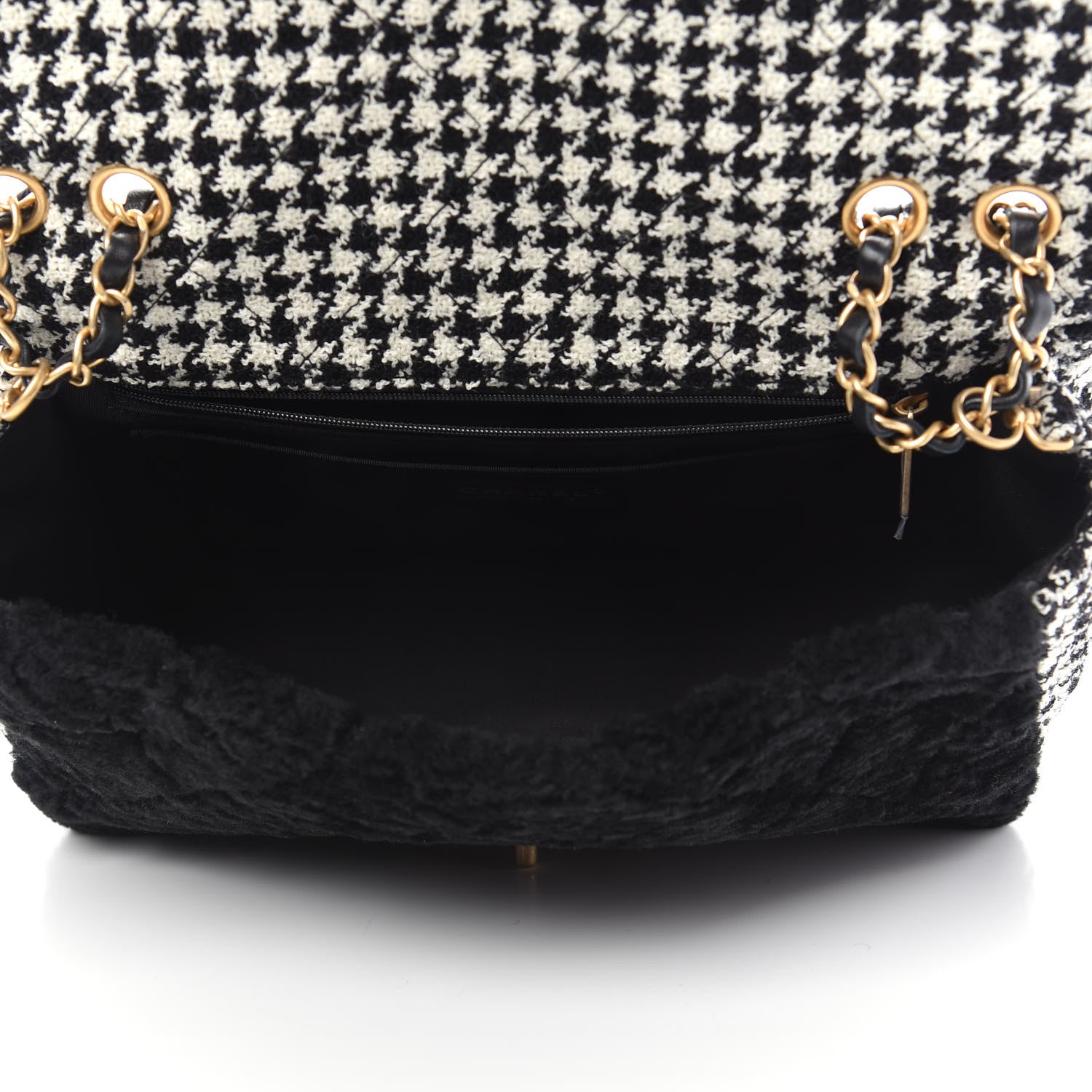 Chanel Shearling Tweed Jumbo Single Flap Black White 6 of 11