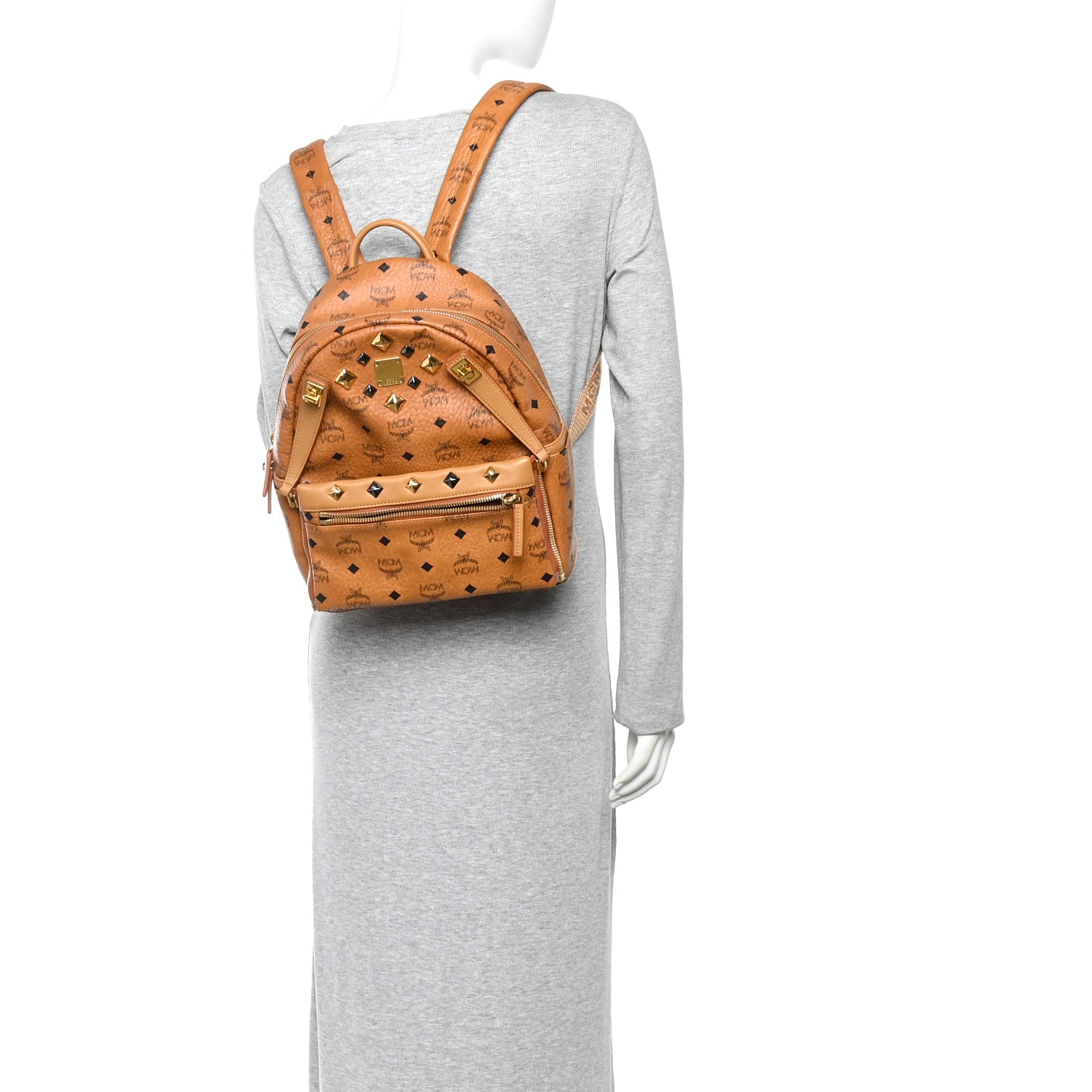 MCM Visetos Studded Small Dual Stark Backpack Cognac 1867901