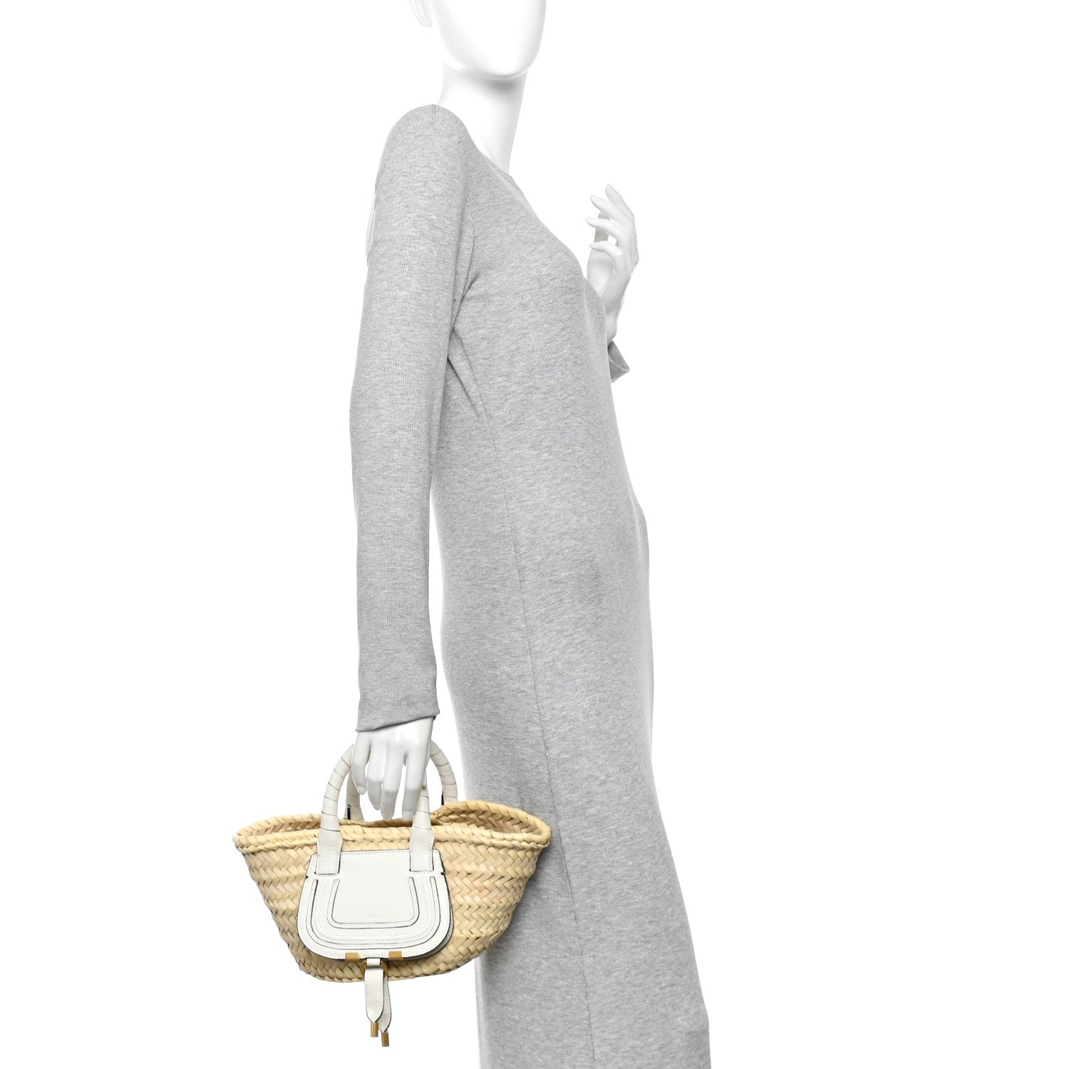 Chloe Raffia Small Grain Calfskin Mini Marcie Basket White 2 of 9