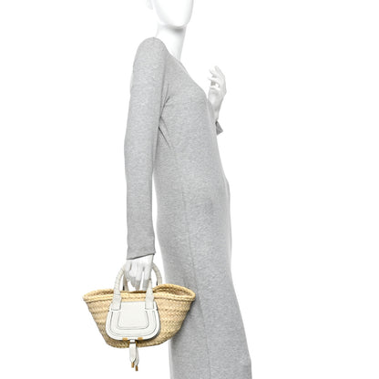 Chloe Raffia Small Grain Calfskin Mini Marcie Basket White 2 of 9