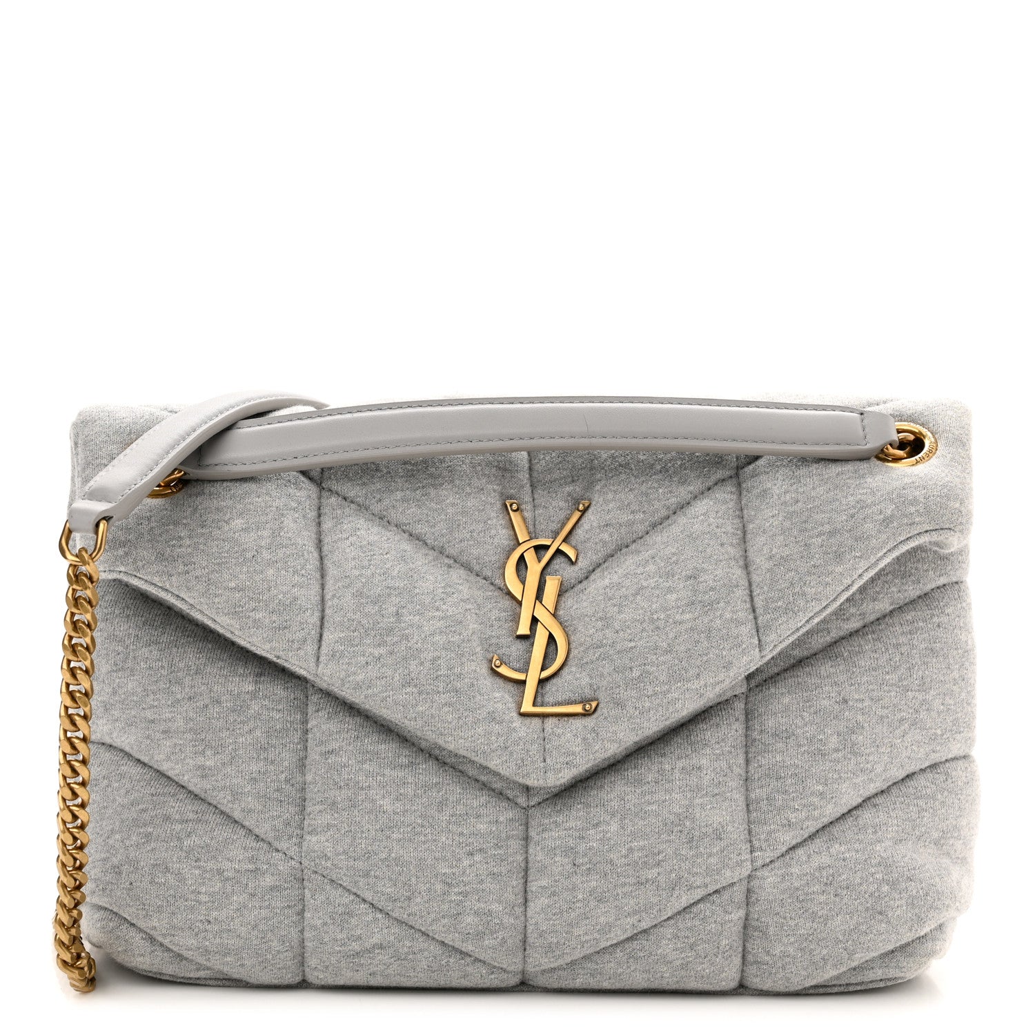 Saint Laurent Jersey Quilted Small Loulou Puffer Monogram Chain Satchel Grey Cloud 1 of 11