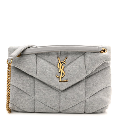 Saint Laurent Jersey Quilted Small Loulou Puffer Monogram Chain Satchel Grey Cloud 1 of 11