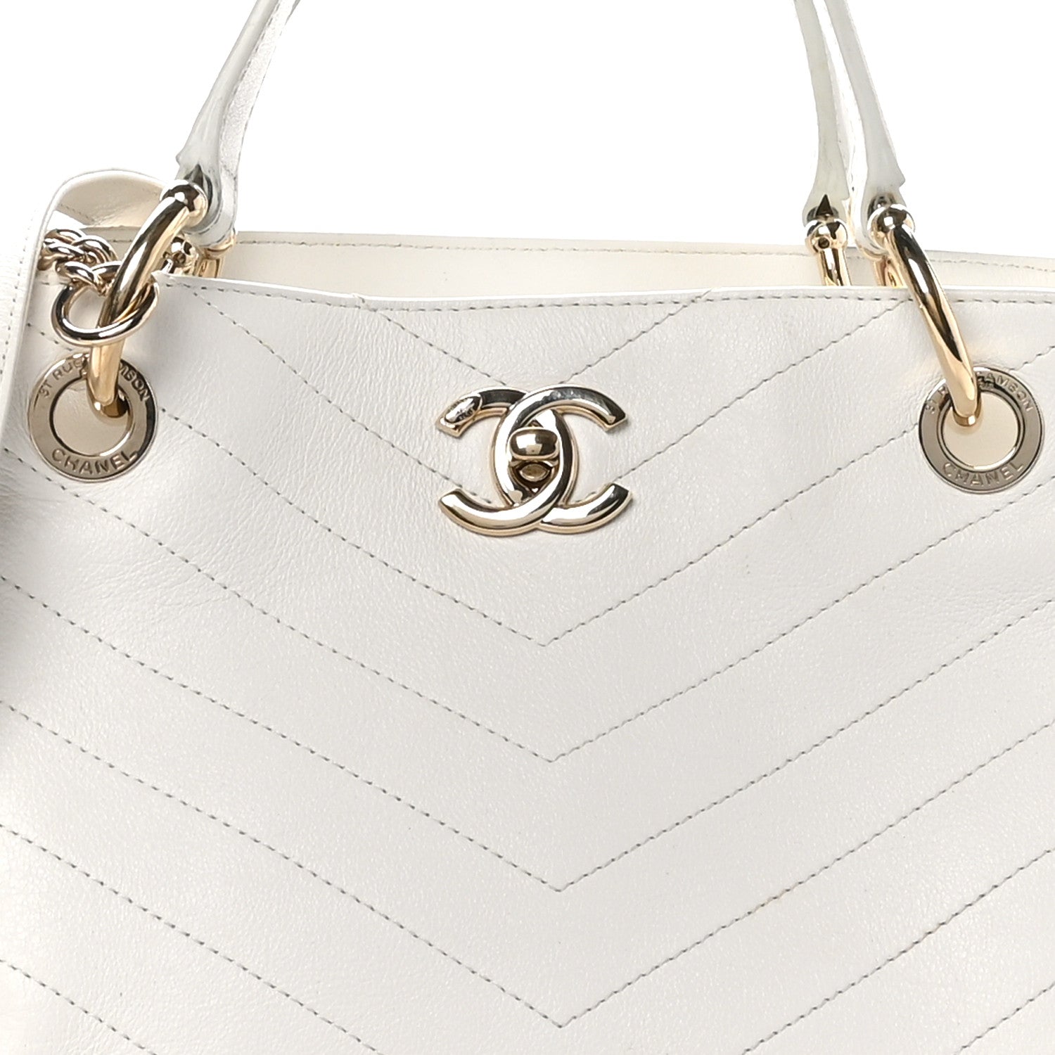 Chanel Calfskin Stitched Large Chevron Chic Shopping Bag White 10 of 12