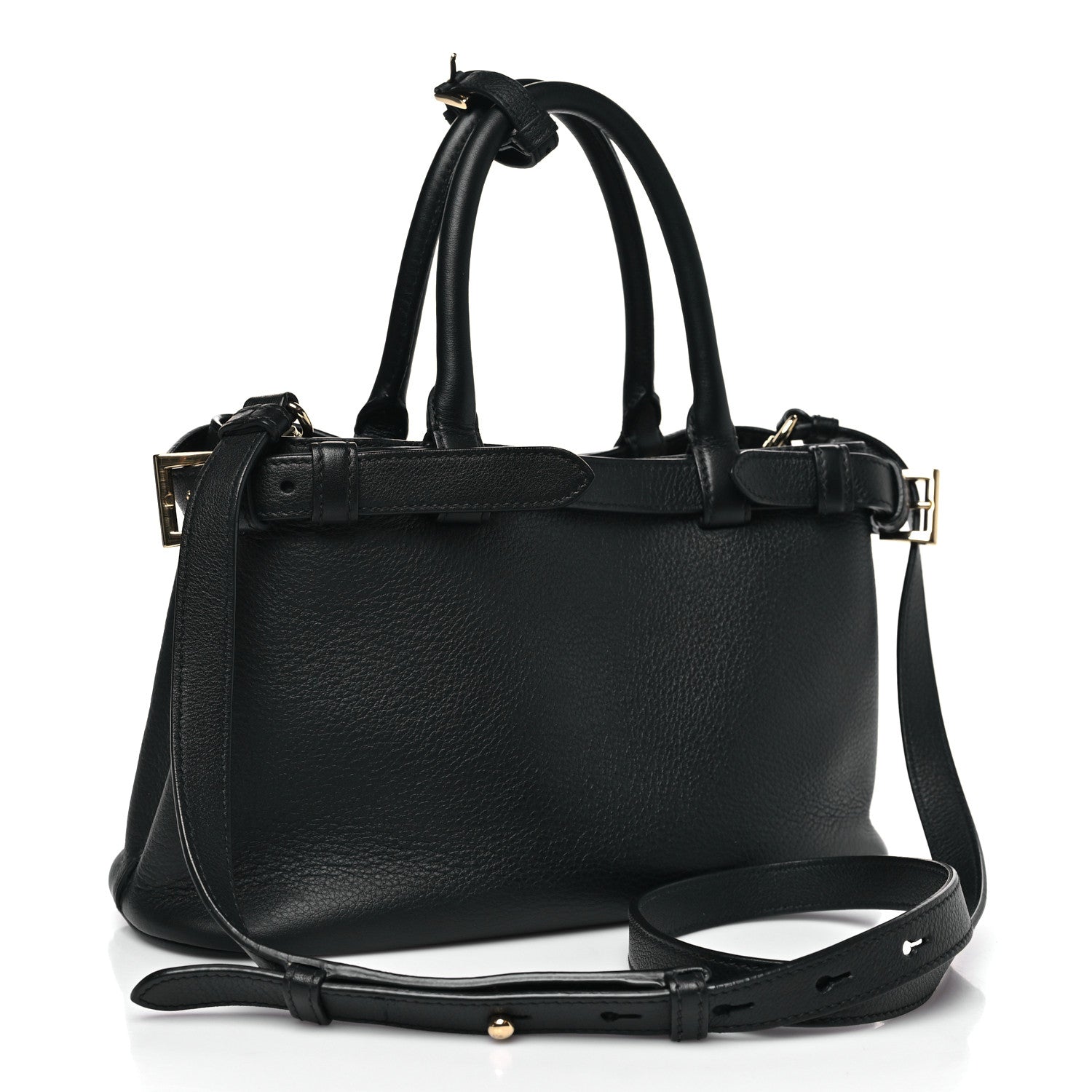 Prada Soft Grain Calfskin Small Double Belt Tote Black 3 of 9