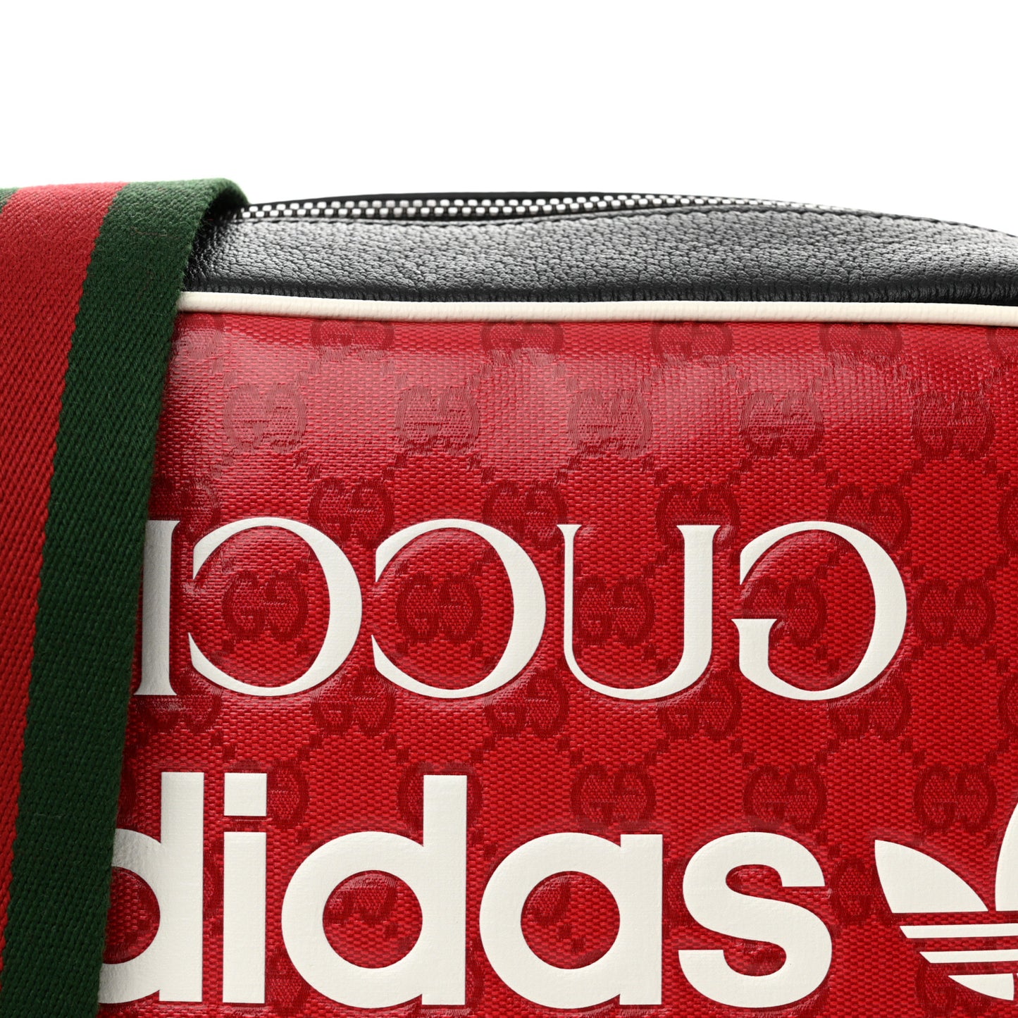 X ADIDAS Crystal Vintage Monogram Textured Dollar Calfskin Web Trefoil Logo Small Messenger Bag Hibiscus Red Off White Black