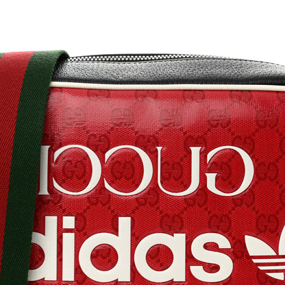 Gucci X ADIDAS Crystal Vintage Monogram Textured Dollar Calfskin Web Trefoil Logo Small Messenger Bag Hibiscus Red Off White Black 8 of 11