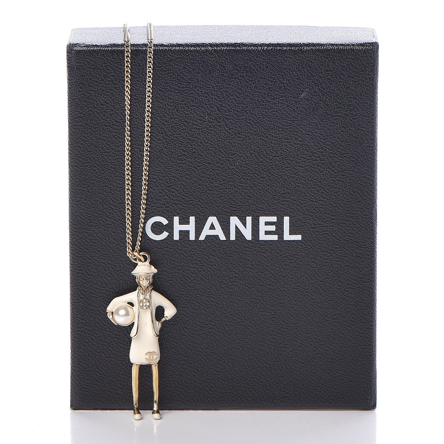 Enamel Pearl Coco CC Pendant Necklace Gold