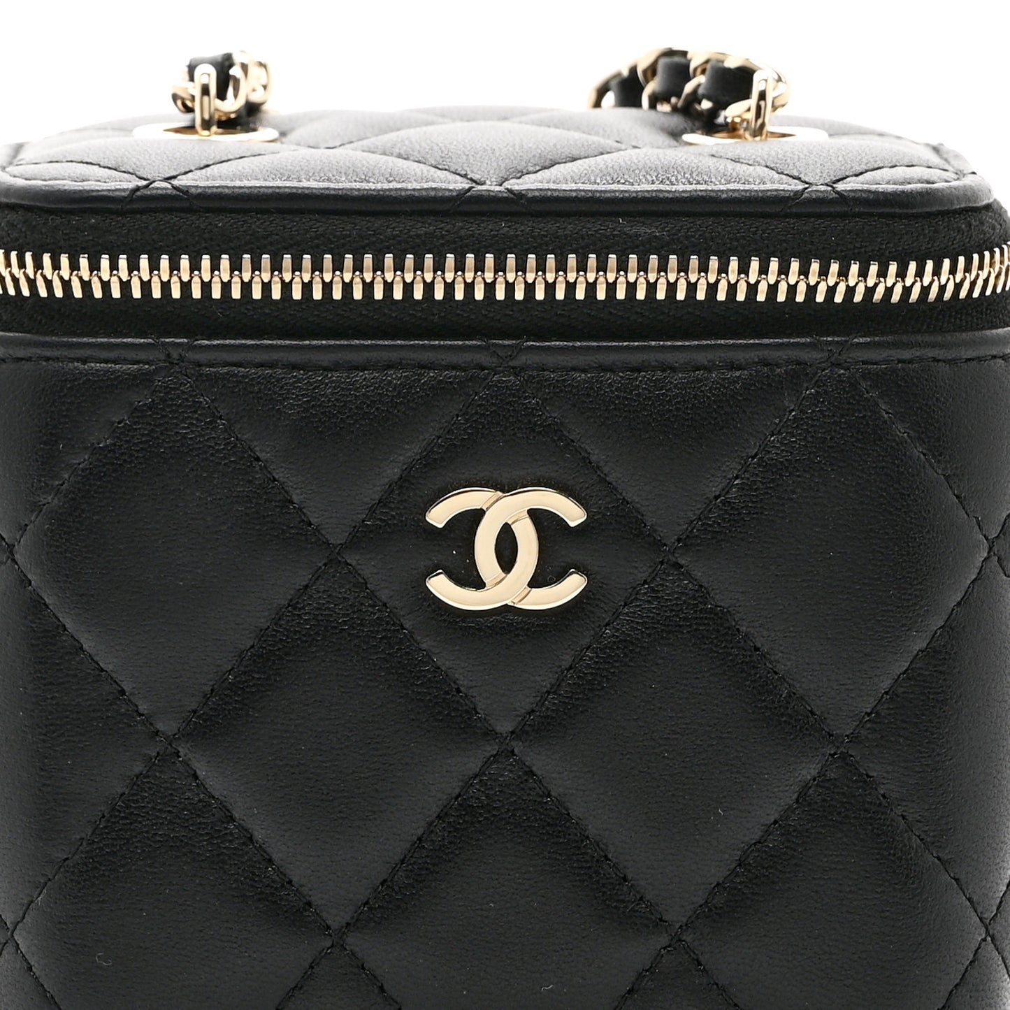 Lambskin Quilted Mini Vanity Case With Chain Black