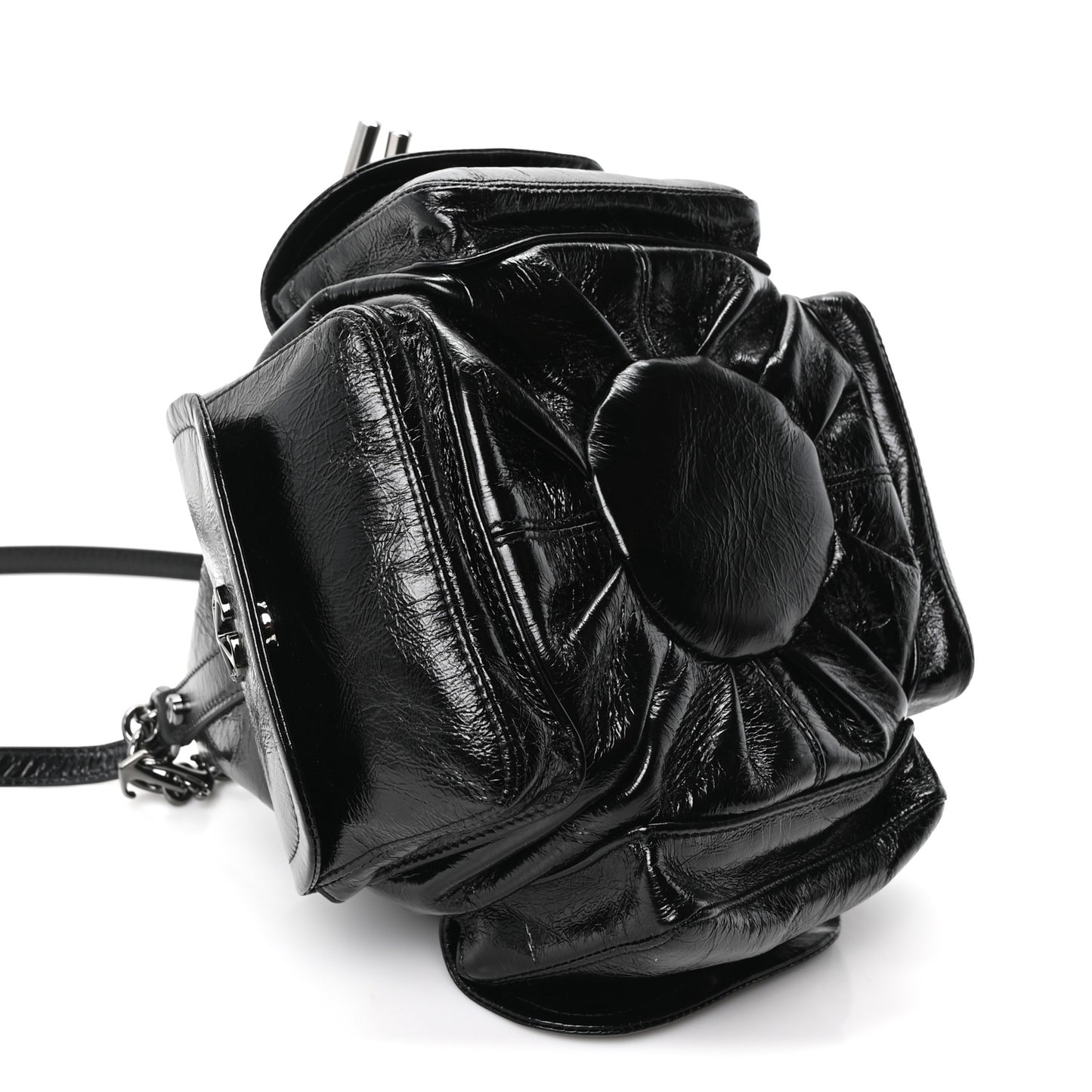 Calfskin Dumbo B Chain Pocket Bucket Bag Black
