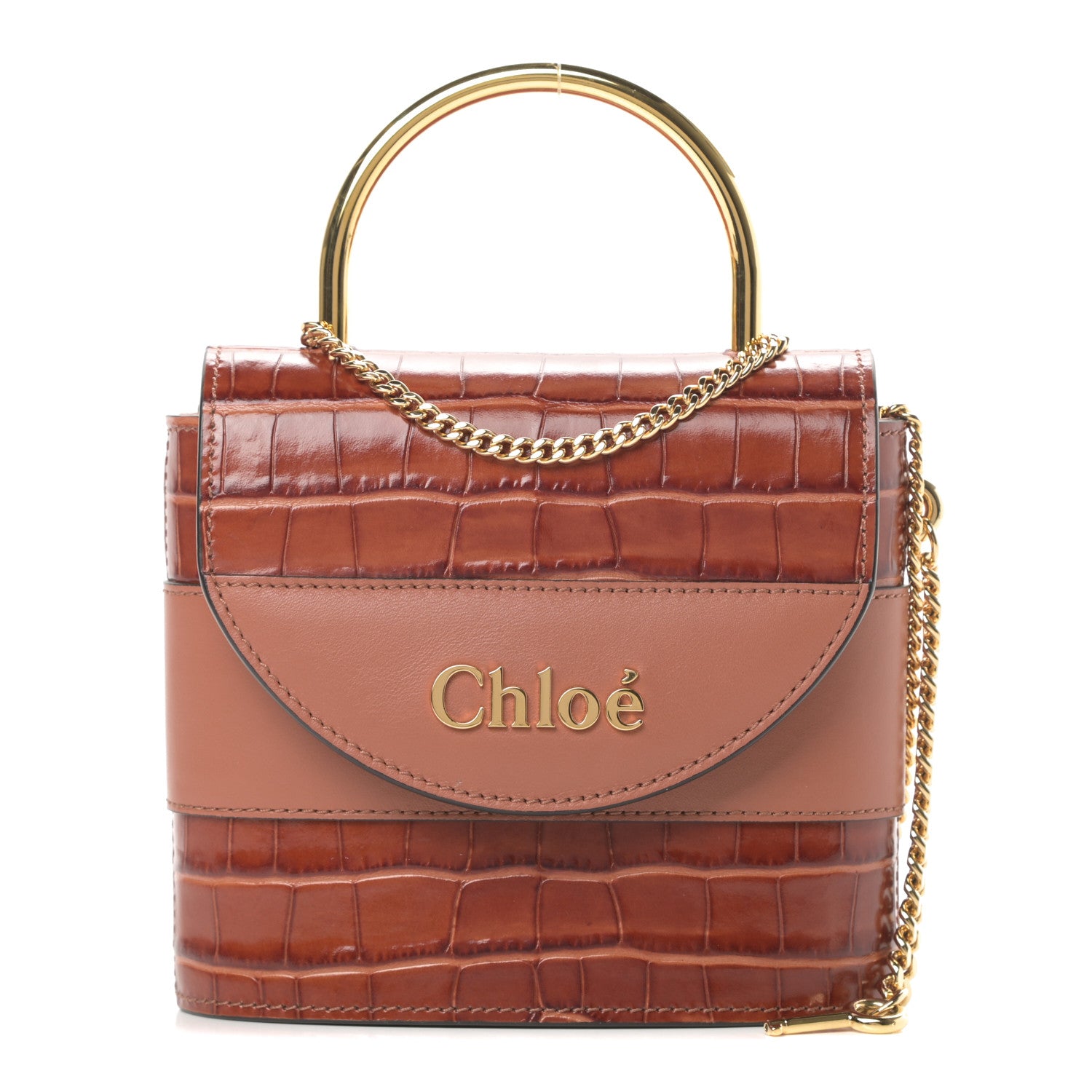 Chloe Calfskin Crocodile Embossed Small Aby Lock Chestnut Brown 1 of 10