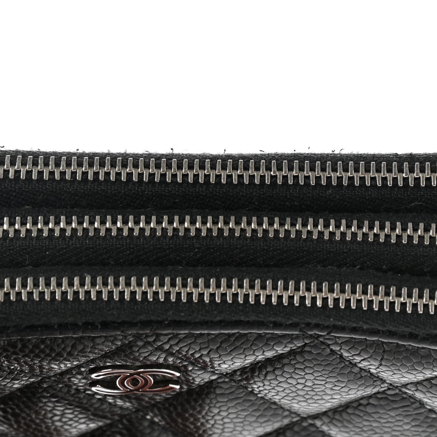 Caviar Quilted Triple Zip Wallet Black