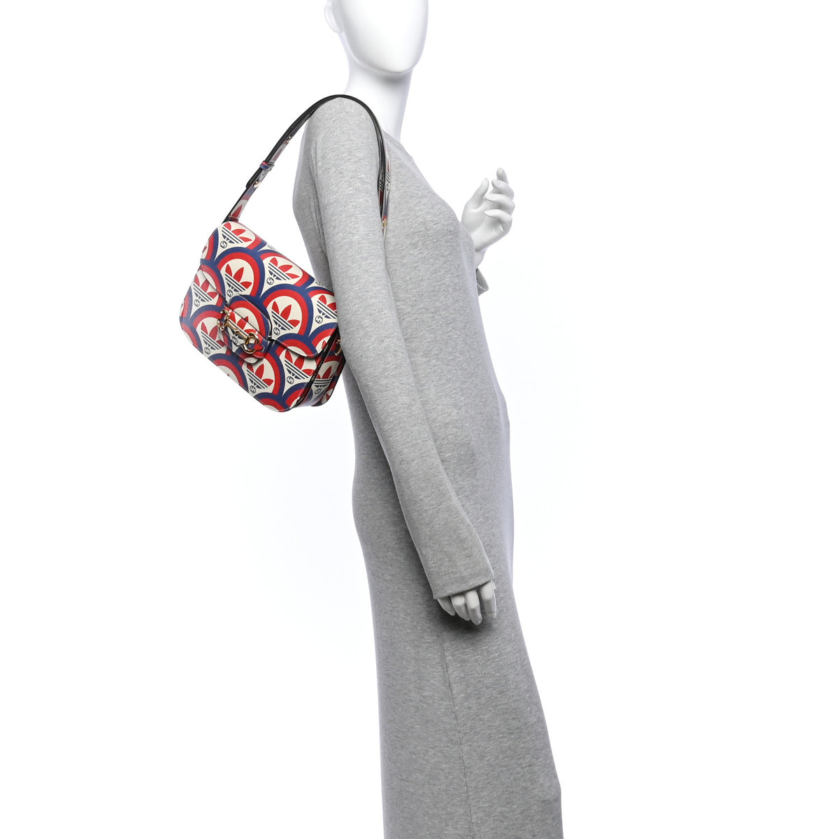 Gucci X ADIDAS Shangai Calfskin Web Trefoil Interlocking G Small Horsebit 1955 Shoulder Bag Red White Blue 2 of 12