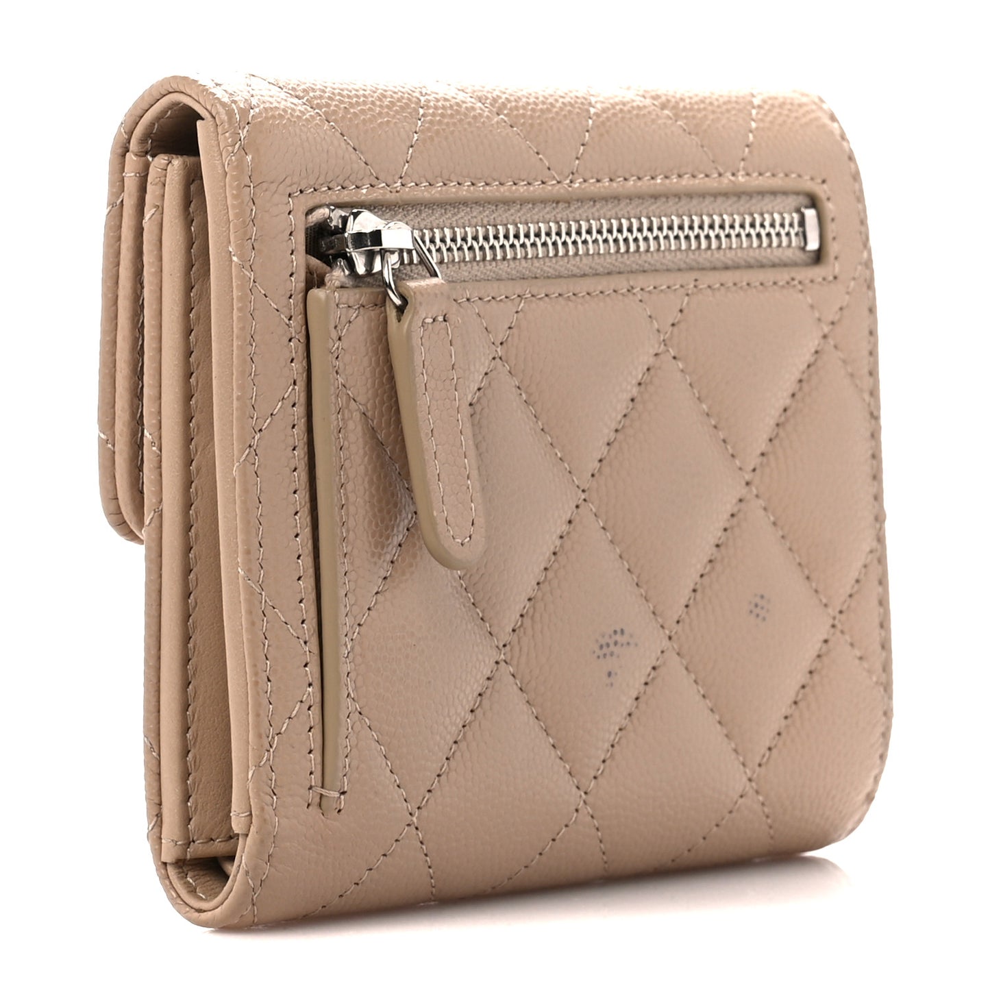 Caviar Quilted Compact Flap Wallet Beige