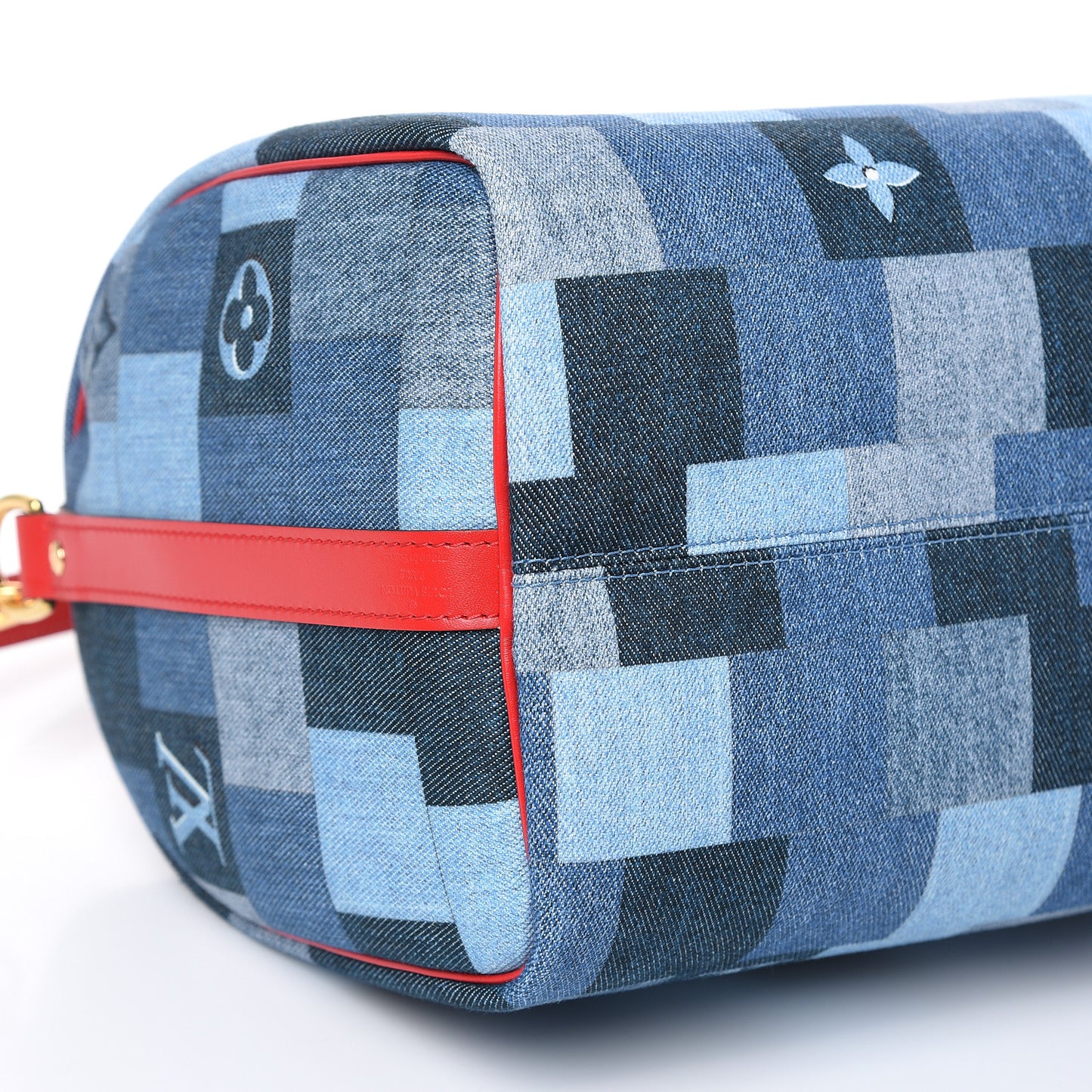 Denim Damier Monogram Patchwork Speedy Bandouliere 30 Blue Rouge