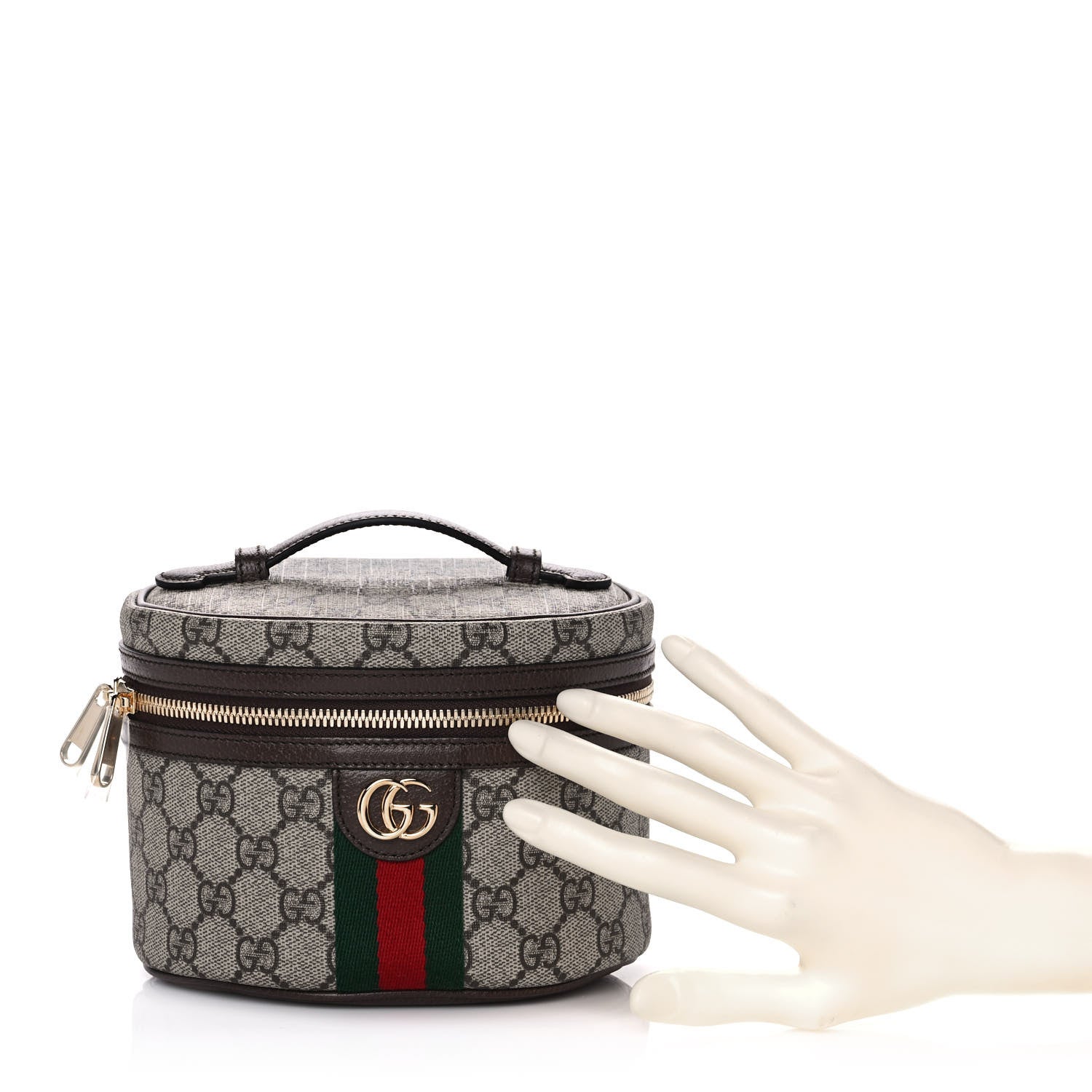Gucci GG Supreme Monogram Textured Calfskin Web Ophidia Vanity Cosmetic Case Beige Ebony New Acero 2 of 13