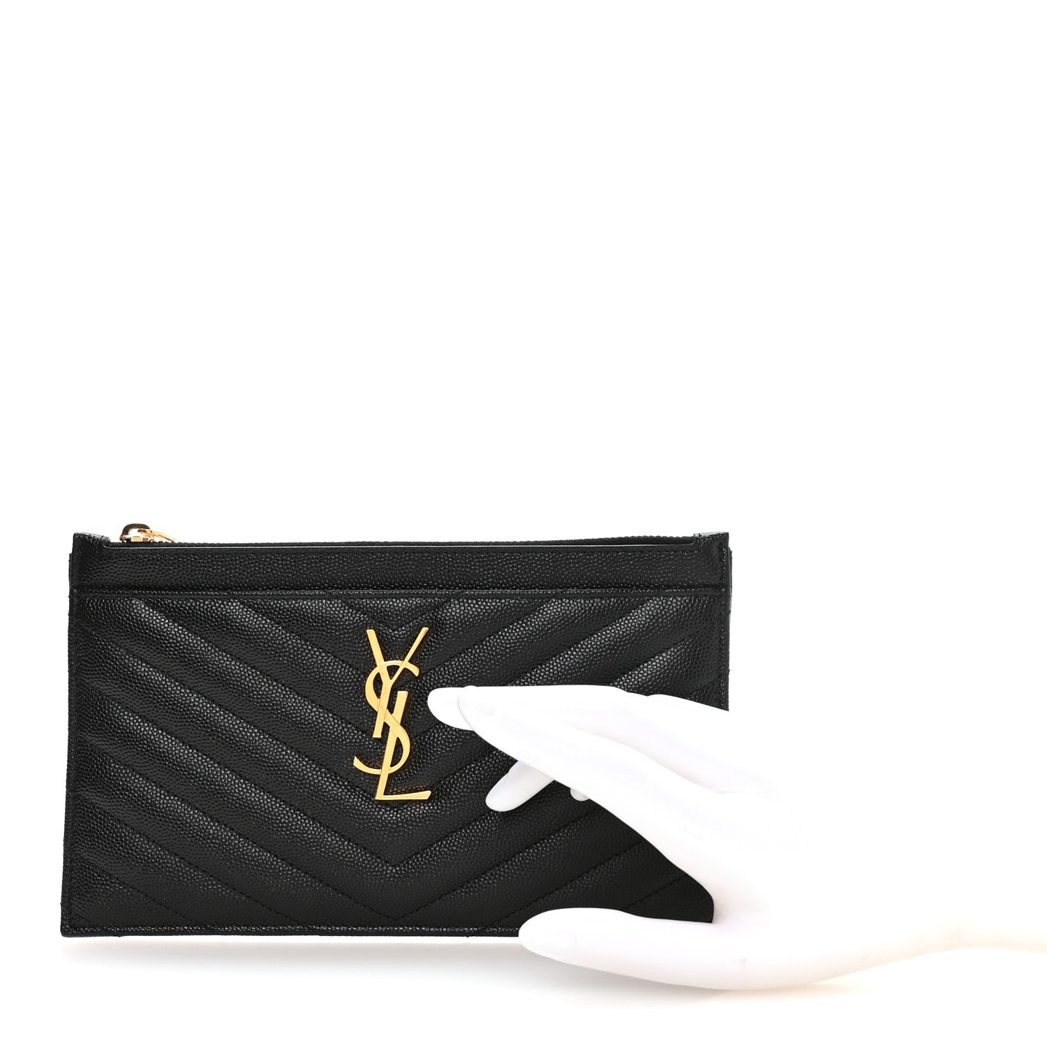 Saint Laurent Grain De Poudre Chevron Monogram Bill Pouch Black 2 of 8