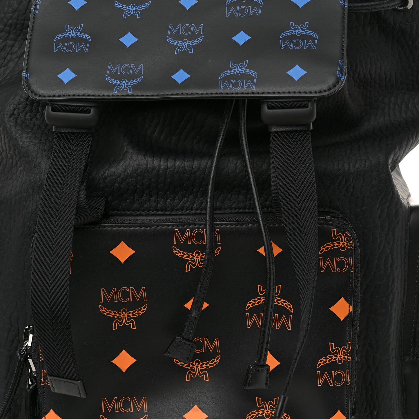 Grained Calfskin Visetos Color Splash Brandenburg Backpack Black Orange Blue