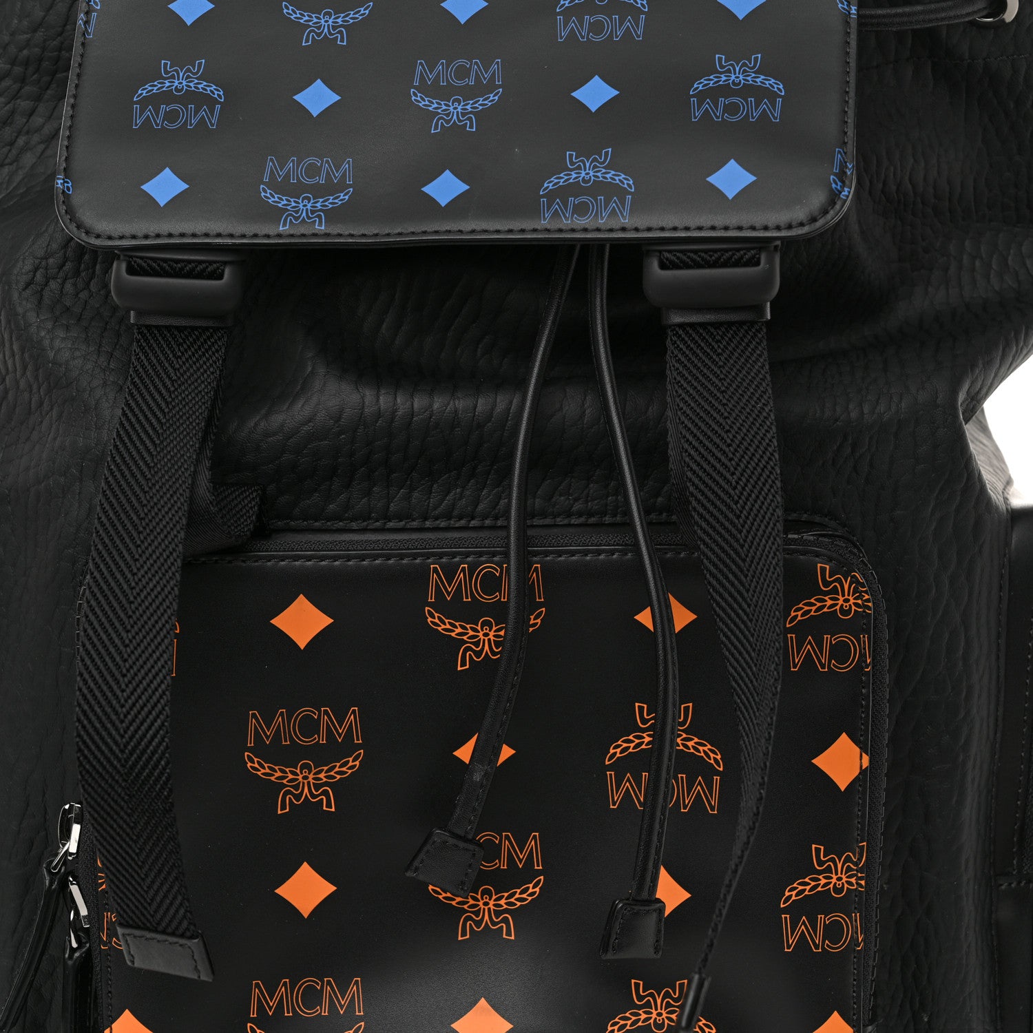 MCM Grained Calfskin Visetos Color Splash Brandenburg Backpack Black Orange Blue 7 of 10