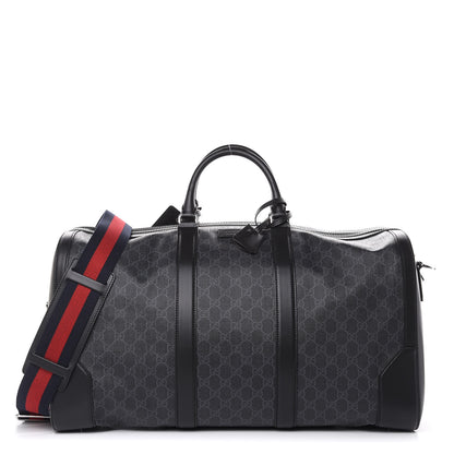 Gucci Soft GG Supreme Monogram Appia Calfskin Web Large Carry On Duffle Bag Black Grey 1 of 10