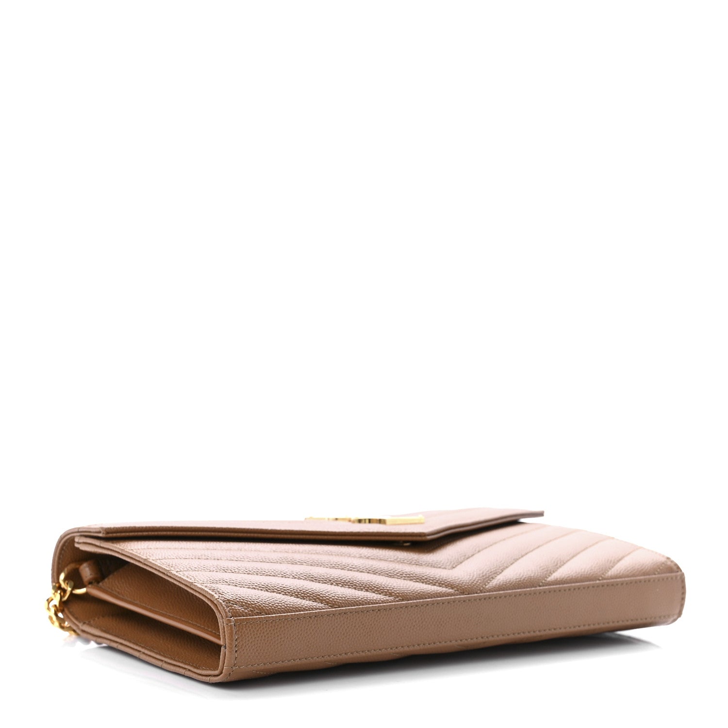 Saint Laurent Grain De Poudre Matelasse Chevron Monogram Chain Wallet Dune 4 of 9