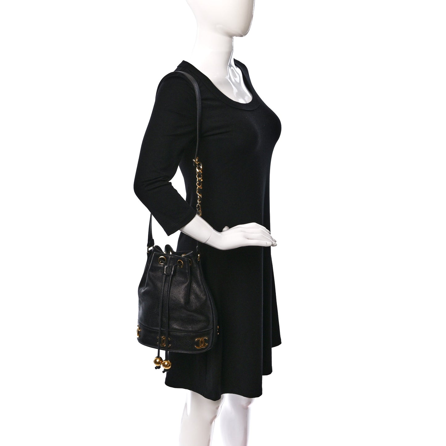 Caviar CC Drawstring Shoulder Bag Black