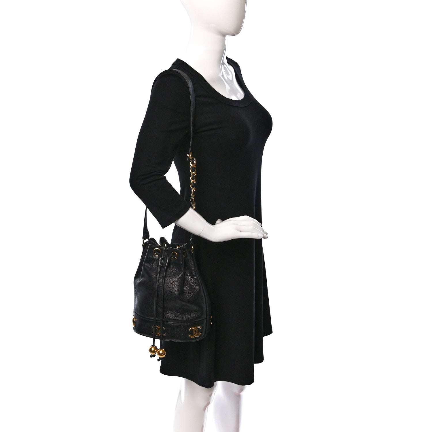 Chanel Caviar CC Drawstring Shoulder Bag Black 2 of 9