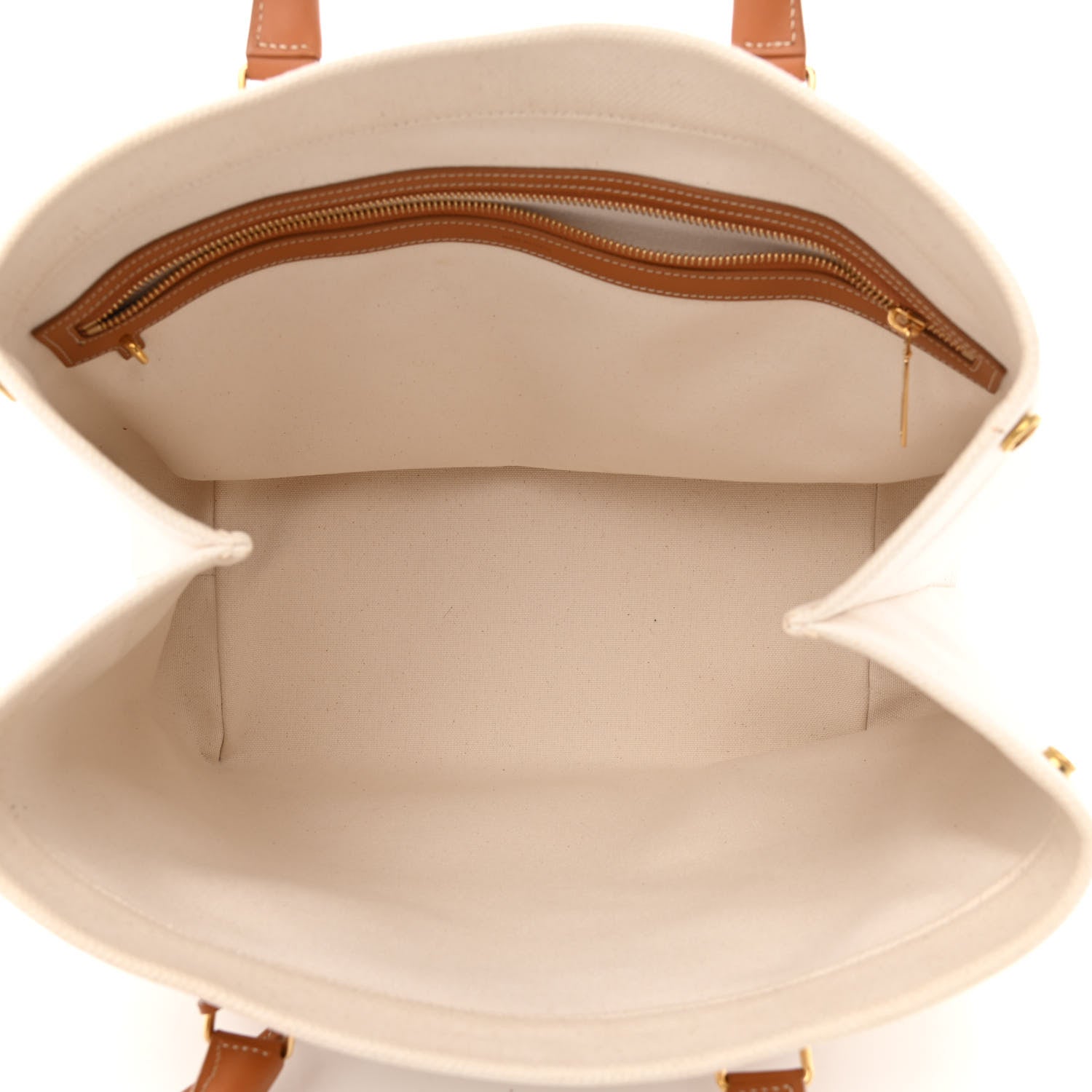 Celine Canvas Calfskin Logo Print Small Horizontal Cabas Natural Tan 5 of 10