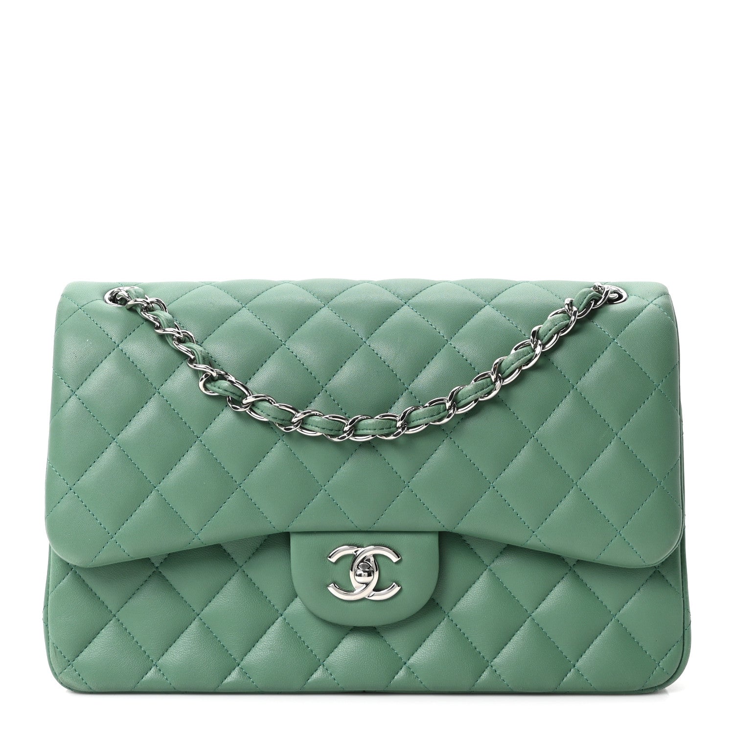 Chanel Lambskin Quilted Jumbo Double Flap Green 1 of 10