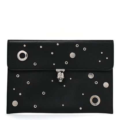 Alexander McQueen Calfskin Grommet Skull Envelope Clutch Black 1 of 16