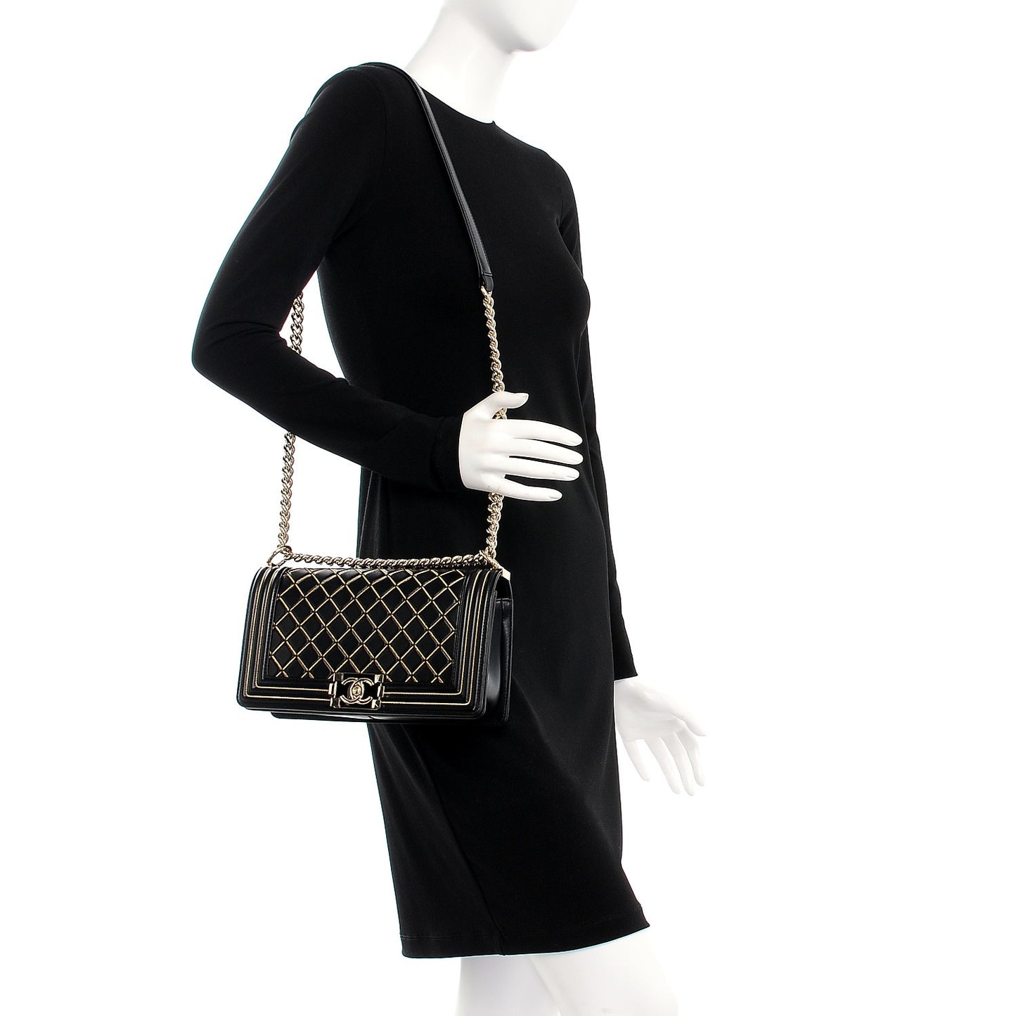 Lambskin Chain Quilted Medium Boy Flap Black