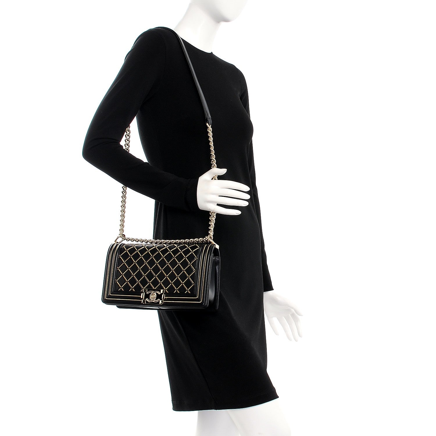 Chanel Lambskin Chain Quilted Medium Boy Flap Black 2 of 8