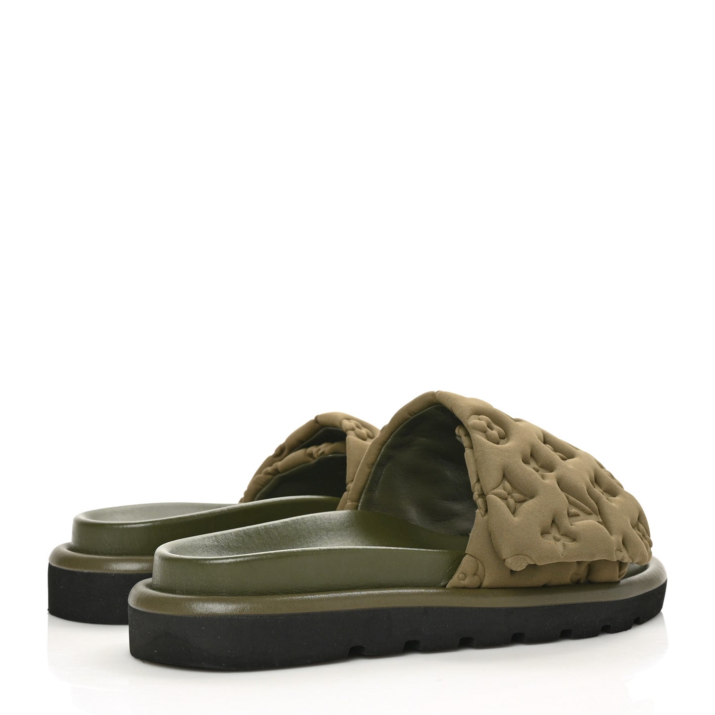 Technical Fabric Embossed Monogram Pool Pillow Comfort Mules 40 Khaki