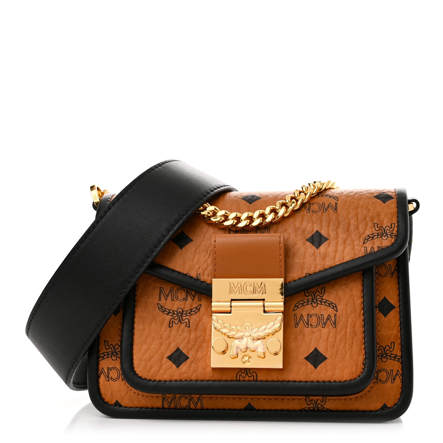 MCM Visetos Mini Patricia Crossbody Bag Cognac Black 1 of 10