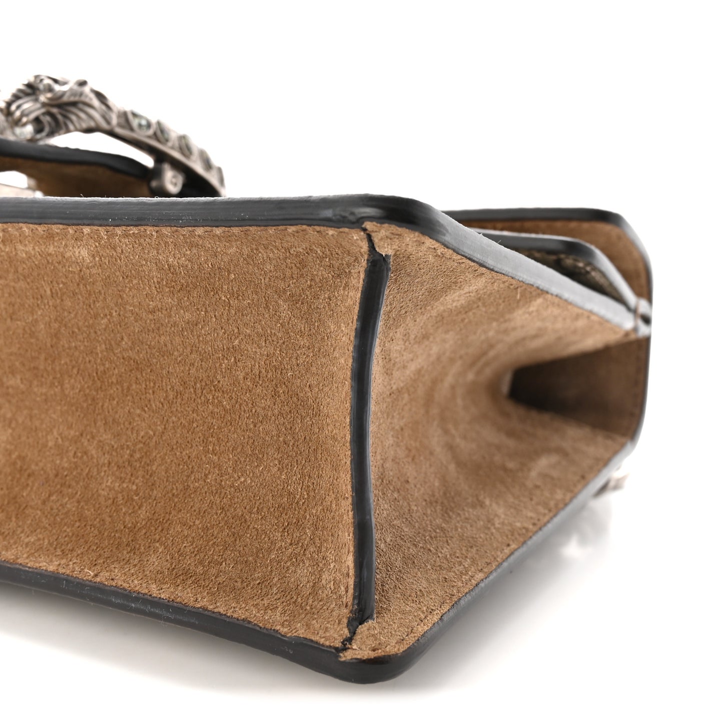 GG Supreme Monogram Suede Crystal Small Dionysus Shoulder Bag Beige Ebony Taupe