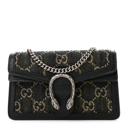 Gucci Jacquard Black Denim GG Monogram Super Mini Dionysus Shoulder Bag Black Ivory 1 of 9