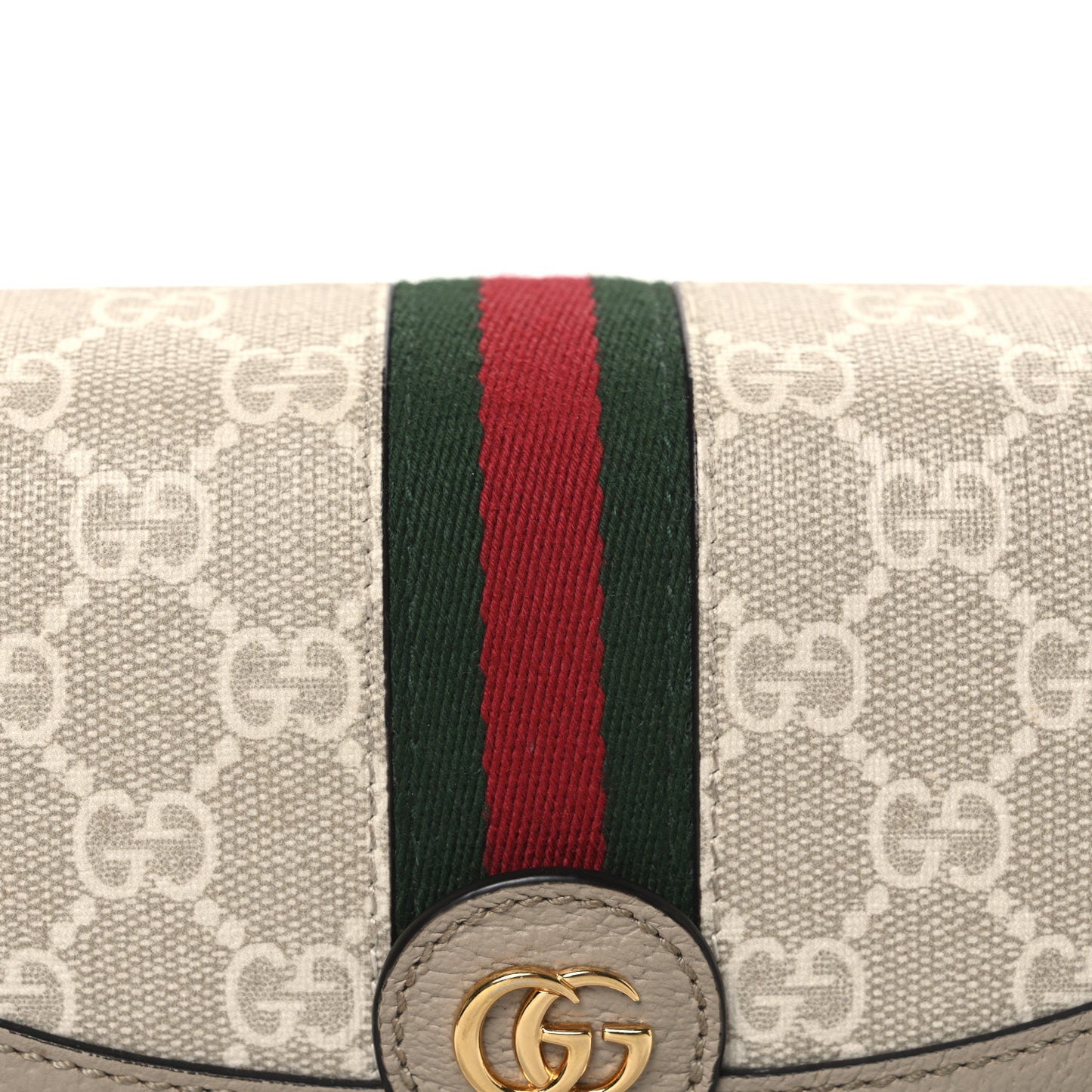 GG Supreme Monogram Textured Dollar Calfskin Web Small Ophidia Padlock Top Handle Bag Beige Mystic White Oatmeal