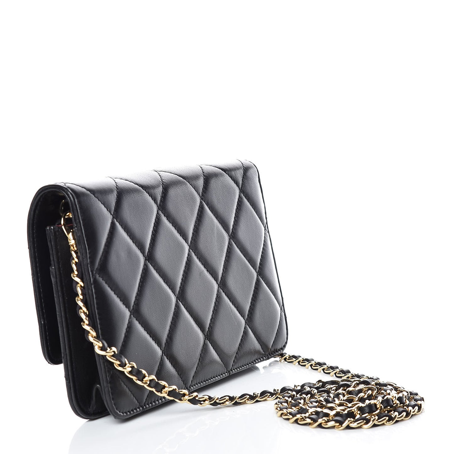 Lambskin Quilted Golden Class Wallet on Chain WOC Black