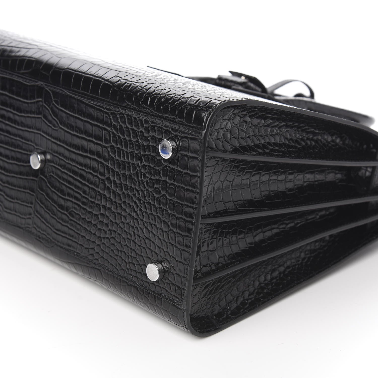 Saint Laurent Calfskin Crocodile Embossed Small Sac de Jour Black 7 of 8