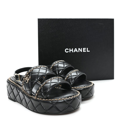 Chanel Shiny Lambskin Quilted Chain Around CC Platform Sandals 39 Black 10 of 10