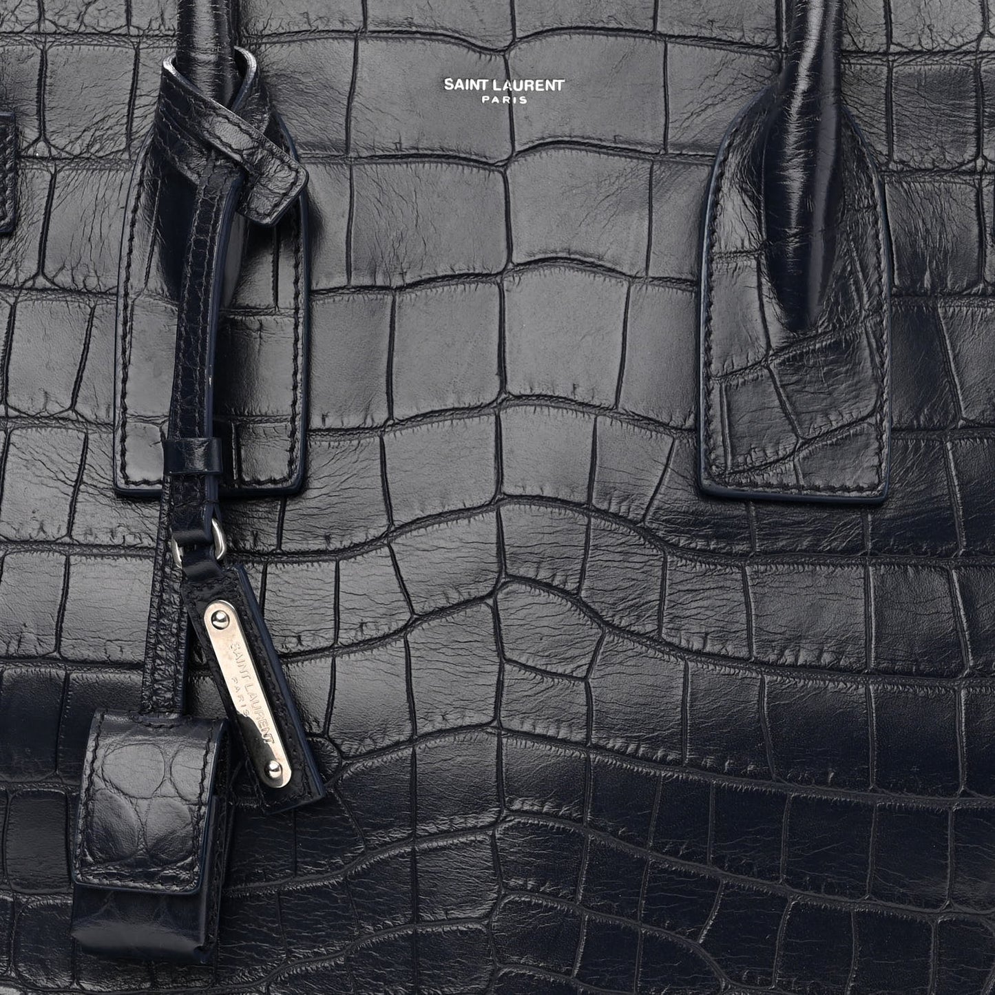 Calfskin Crocodile Embossed Medium Souple Sac De Jour Medium Blue