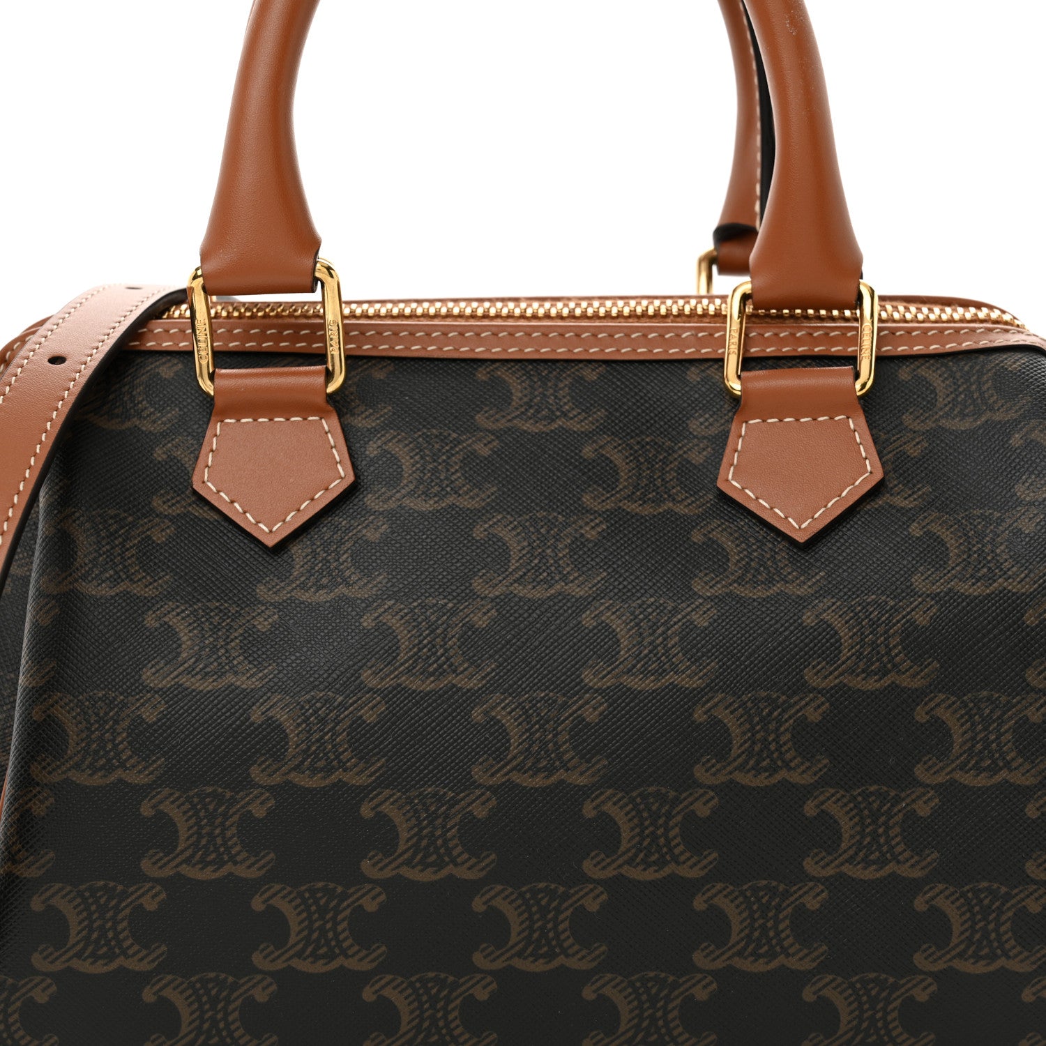 Celine Triomphe Canvas Calfskin Small Boston Bag Tan 7 of 9