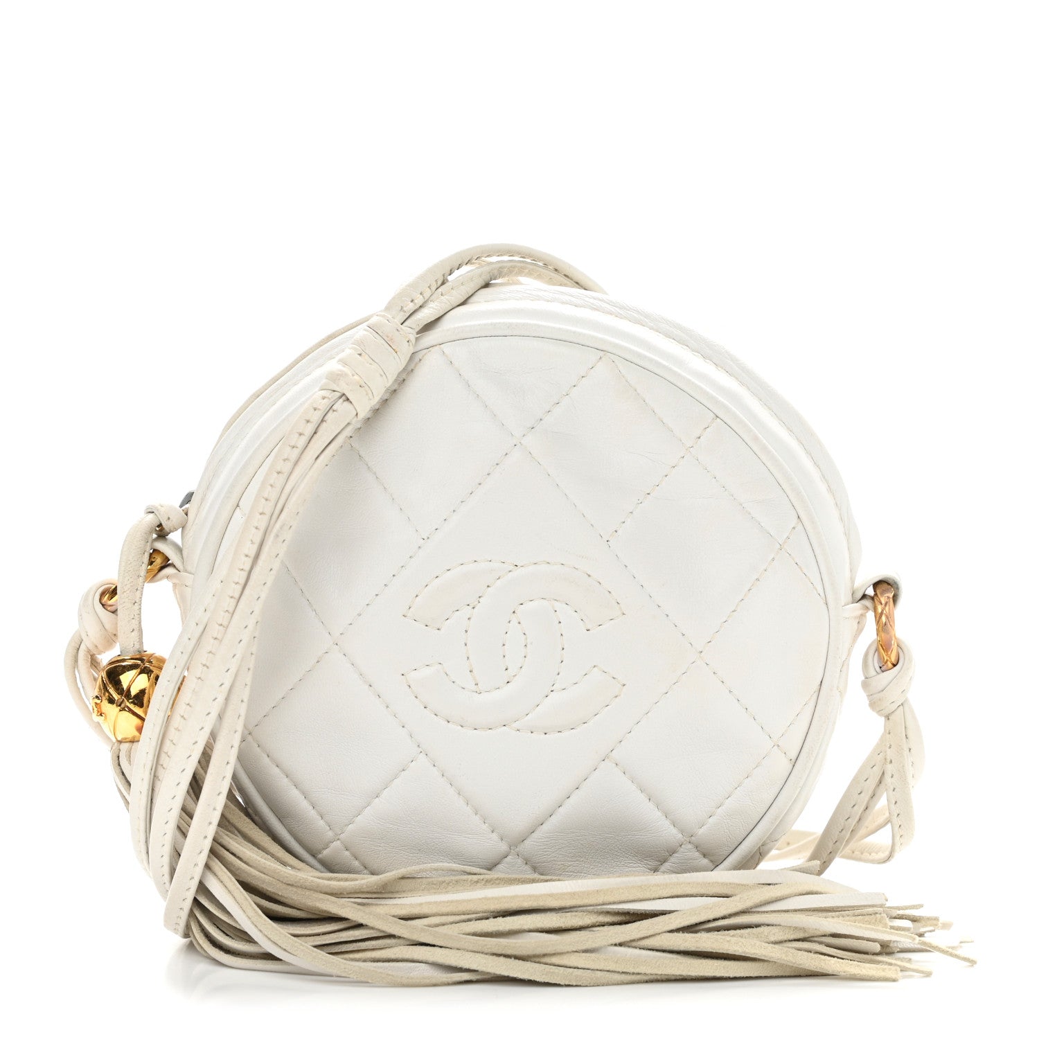 Chanel Lambskin Quilted Round Tassel Crossbody Bag White 1 of 11