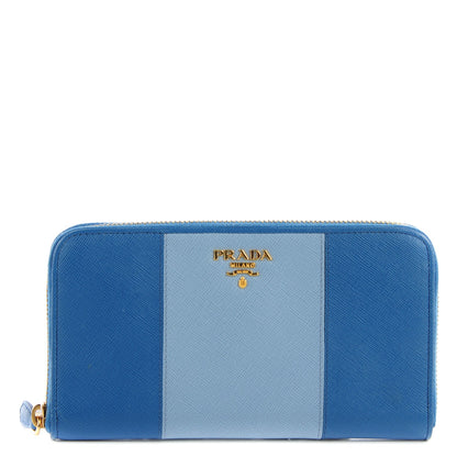 Prada Saffiano Bi-Color Metal Zip Around Wallet Cobalto Astrale 1 of 9