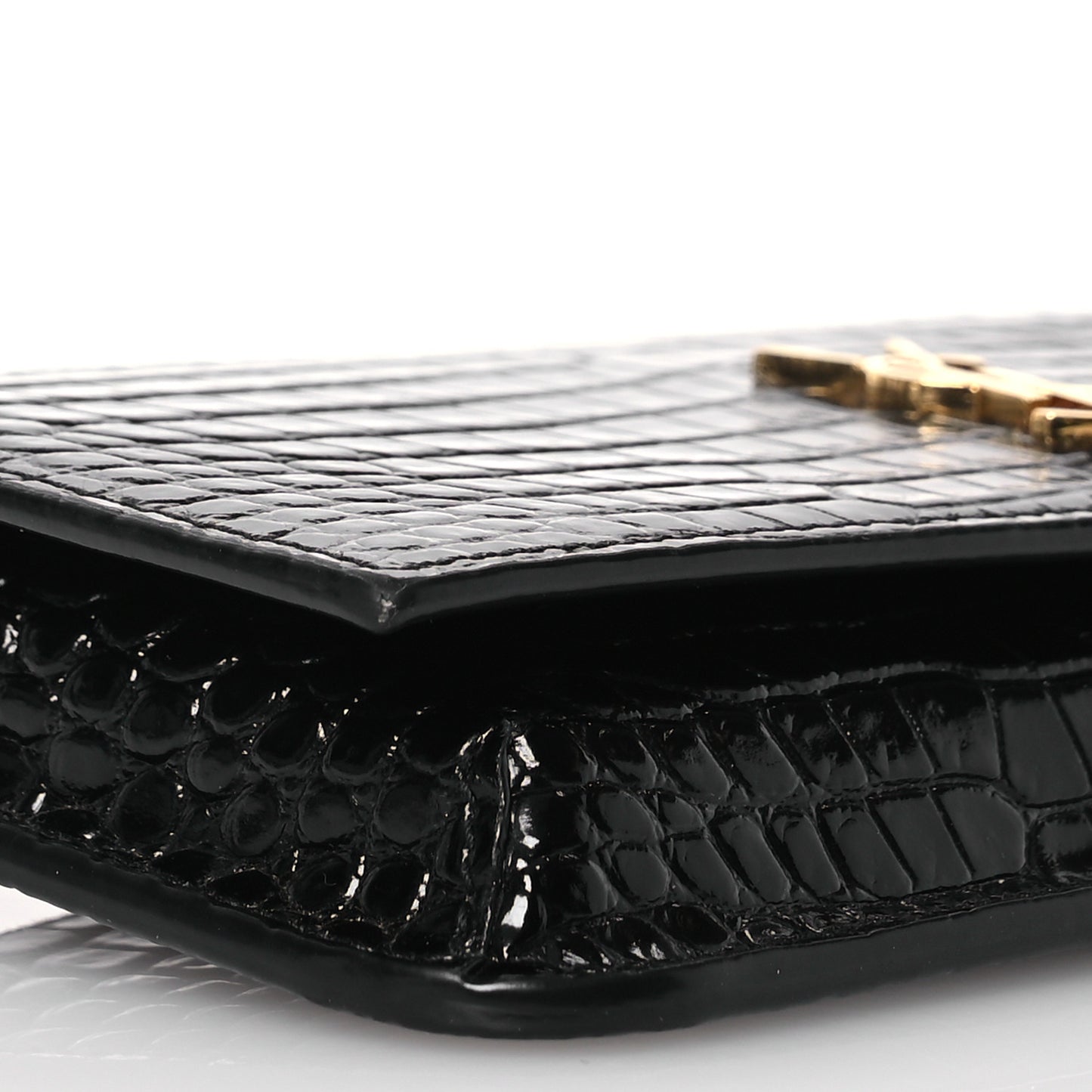Crocodile Embossed Monogram Phone Holder Crossbody Black