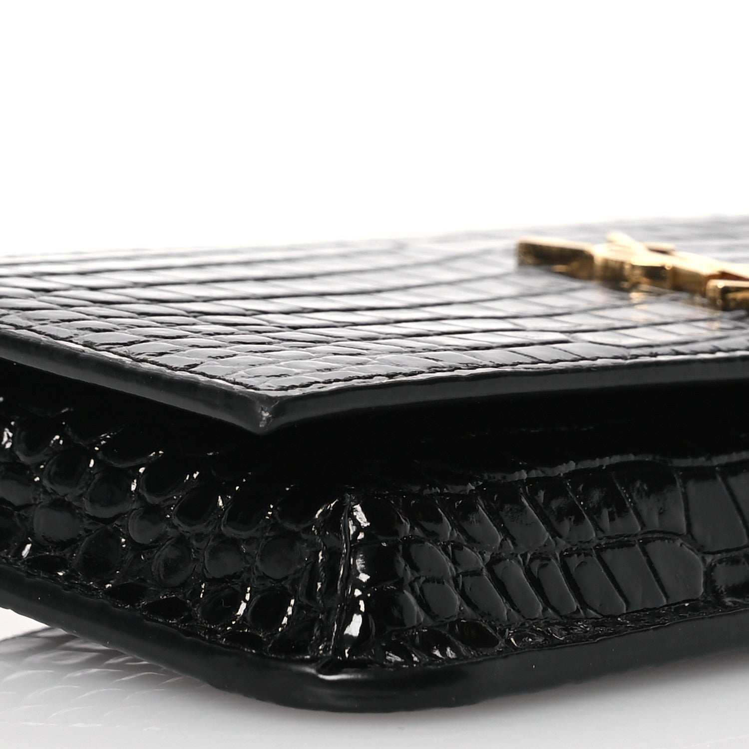 Saint Laurent Crocodile Embossed Monogram Phone Holder Crossbody Black 9 of 14